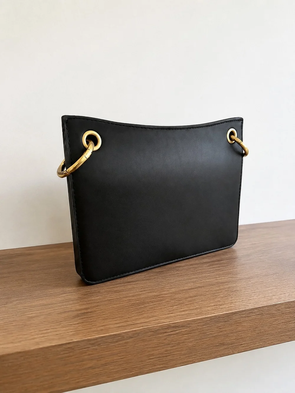 Compact Black Shoulder/Crossbody Bag with Gold Accent Hardware